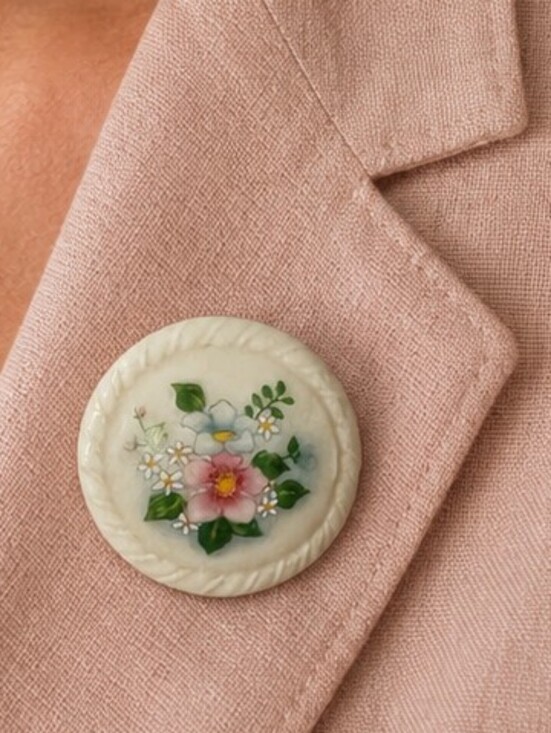 Avon Jewelry - Avon Vintage 80s Spring Bouquet Porcelain Brooch Pin Hand Painted Collectible
